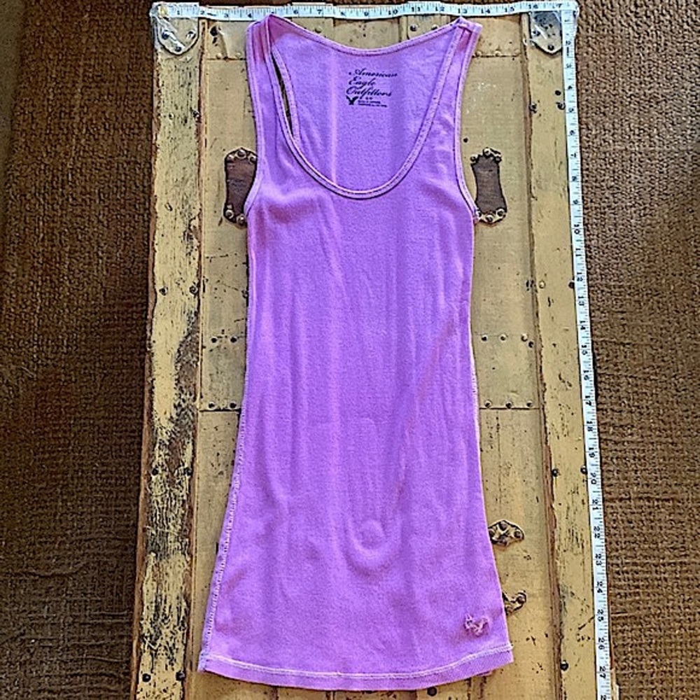 AEO AMERICAN EAGLE OUTF STRETCH PURPLE DISTRESSED BOYFRIEND BODYCON RIB TANK TOP - Picture 2 of 5